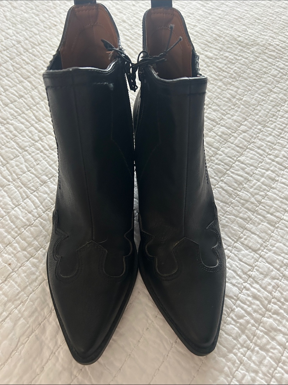 Indigo Black Pointed Leather Ankle Booties
